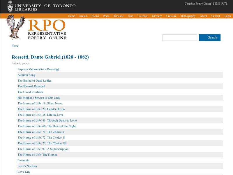 University of Toronto: Poetry of Dante G. Rossetti Primary University of Toronto: Poetry of Dante G. Rossetti Primary