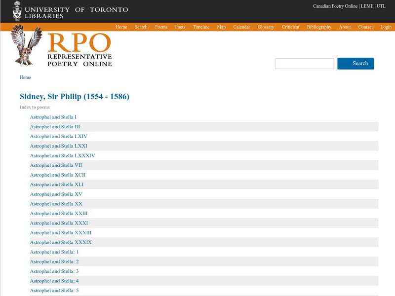 Univ. Of Toronto: Selected Poetry of Sir Philip Sidney Handout Univ. Of Toronto: Selected Poetry of Sir Philip Sidney Handout