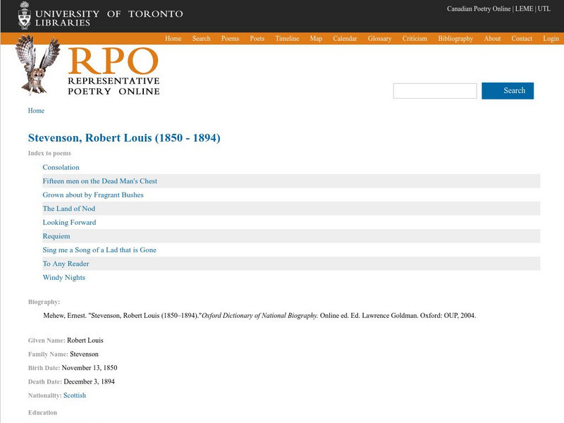 Univ. Of Toronto: Selected Poetry of R. L. Stevenson eBook Univ. Of Toronto: Selected Poetry of R. L. Stevenson eBook