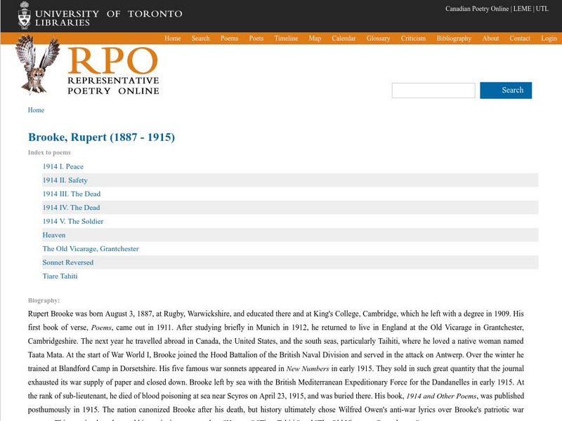 University of Toronto: Selected Poetry of Rupert Brooke Website University of Toronto: Selected Poetry of Rupert Brooke Website