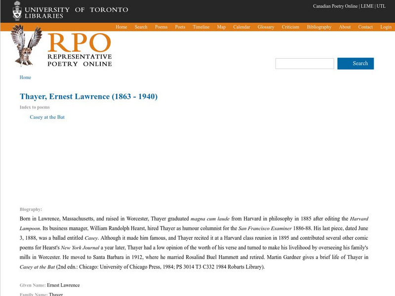 University of Toronto: Ernest Lawrence Thayer Activity University of Toronto: Ernest Lawrence Thayer Activity