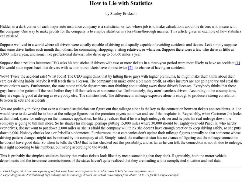 Ibiblio: How to Lie With Statistics Article Ibiblio: How to Lie With Statistics Article