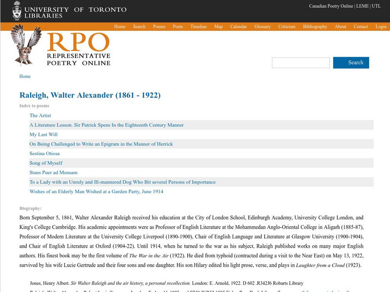 Selected Poetry of Walter Alexander Raleigh (1861 1922) Handout Selected Poetry of Walter Alexander Raleigh (1861 1922) Handout