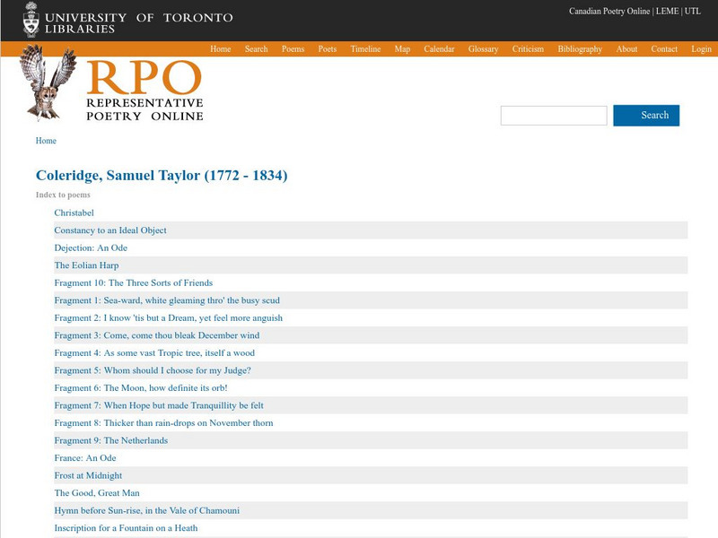 University of Toronto: Samuel Taylor Coleridge Activity University of Toronto: Samuel Taylor Coleridge Activity