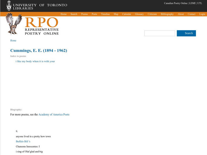 University of Toronto: Poetry of e.e. Cummings Activity University of Toronto: Poetry of e.e. Cummings Activity