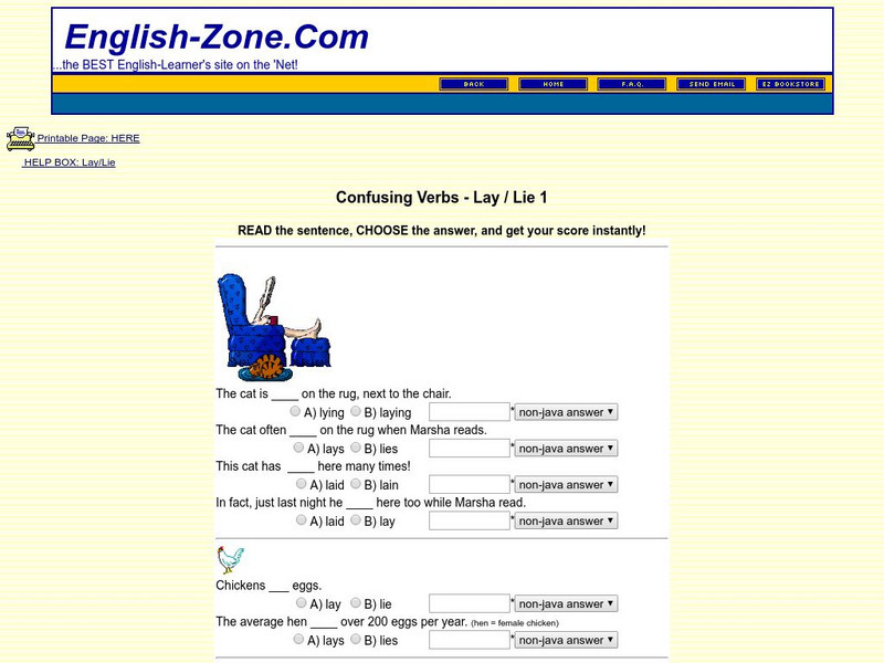 English zone.com: Confusing Verbs Lay / Lie 1 Unknown Type English zone.com: Confusing Verbs Lay / Lie 1 Unknown Type