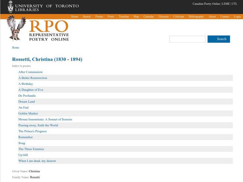 University of Toronto: Selected Poetry of C. Rossetti eBook University of Toronto: Selected Poetry of C. Rossetti eBook