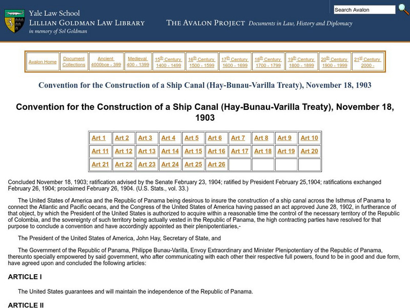 Yale University: Hay Bunau Varilla Treaty Primary