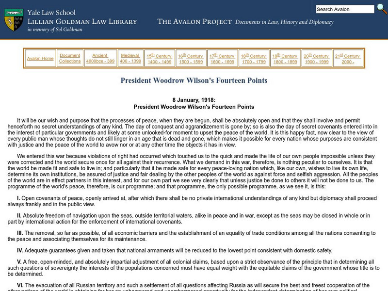 Avalon Project: President Woodrow Wilson's Fourteen Points Primary Avalon Project: President Woodrow Wilson's Fourteen Points Primary