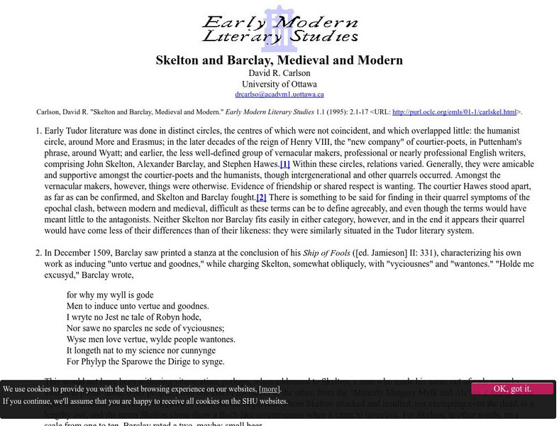 Skelton and Barclay, Medieval and Modern Website Skelton and Barclay, Medieval and Modern Website