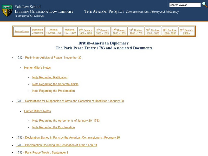 Yale Law School: Avalon Project: British American Diplomacy: Paris Peace Treaty Primary Yale Law School: Avalon Project: British American Diplomacy: Paris Peace Treaty Primary
