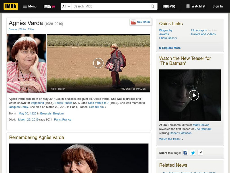 Internet Movie Database: Agnes Varda Handout Internet Movie Database: Agnes Varda Handout
