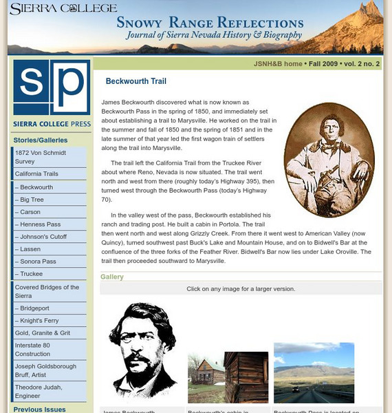 Sierra College Press: California Trails: Beckwourth Trail Website
