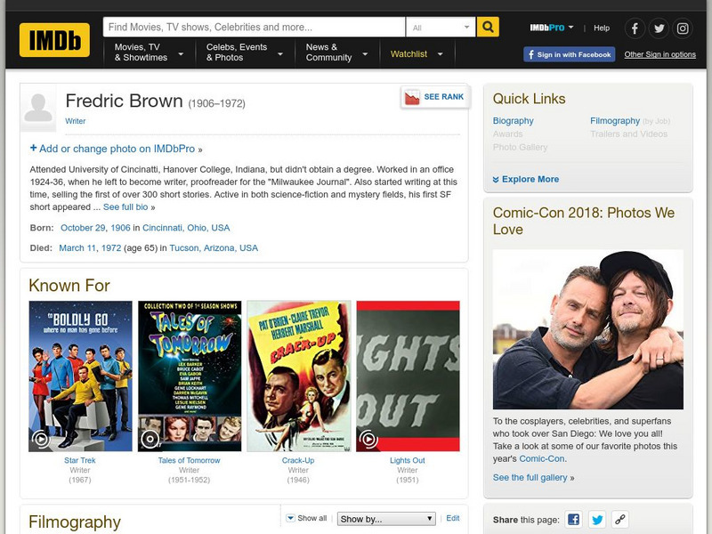 Internet Movie Database: Frederic Brown Website Internet Movie Database: Frederic Brown Website