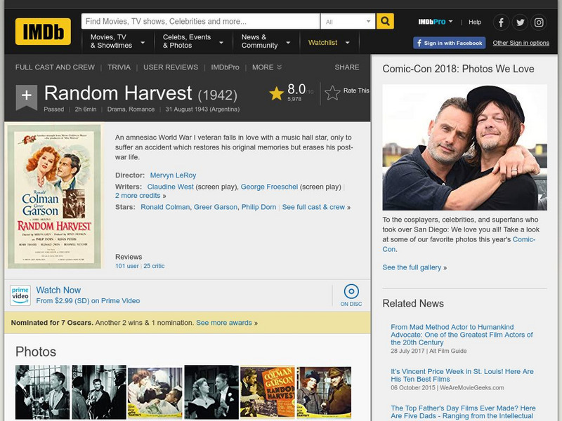 Internet Movie Database: Random Harvest (1942) Website