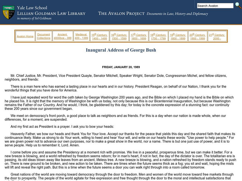Inaugural Address of George Bush Primary Inaugural Address of George Bush Primary
