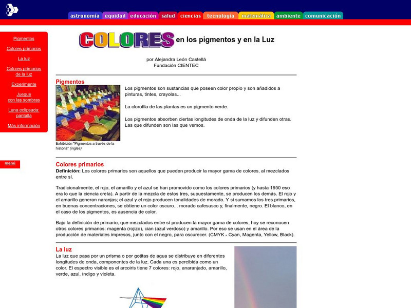 Cientec: Colores en Los Pigmentos Y en La Luz Activity Cientec: Colores en Los Pigmentos Y en La Luz Activity