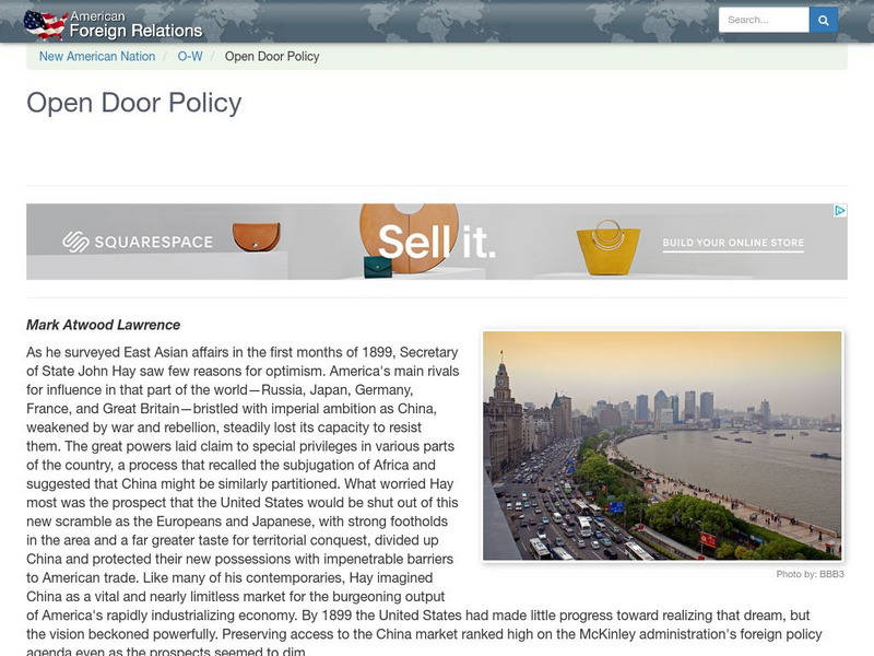 Encyclopedia of the New American Nation: Open Door Policy Handout Encyclopedia of the New American Nation: Open Door Policy Handout