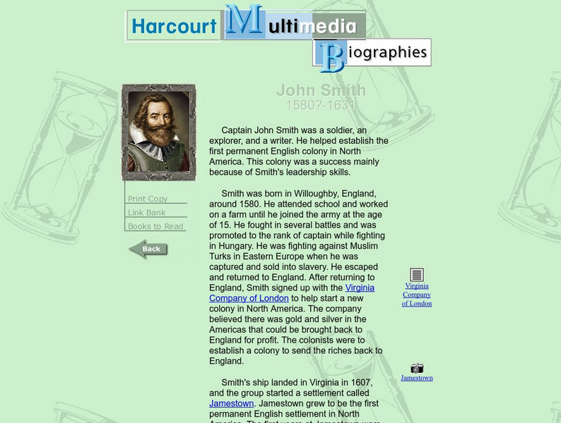 Harcourt: Biographies: John Smith 1580 1631 Website Harcourt: Biographies: John Smith 1580 1631 Website
