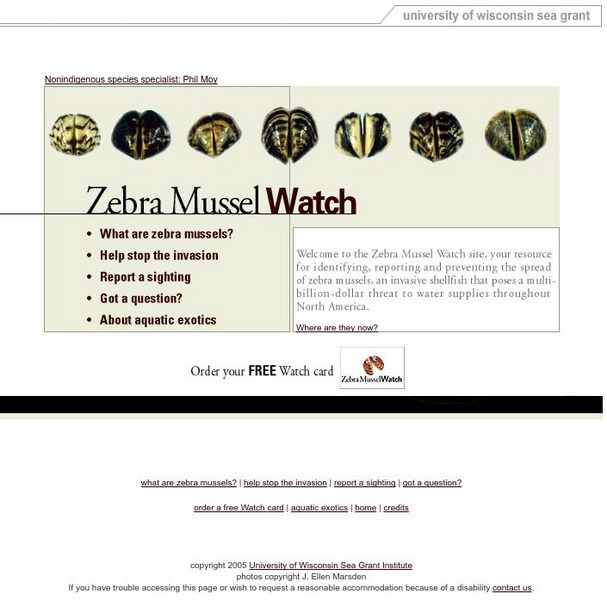 Wisconsin Sea Grant Institute: Zebra Mussel Watch Website