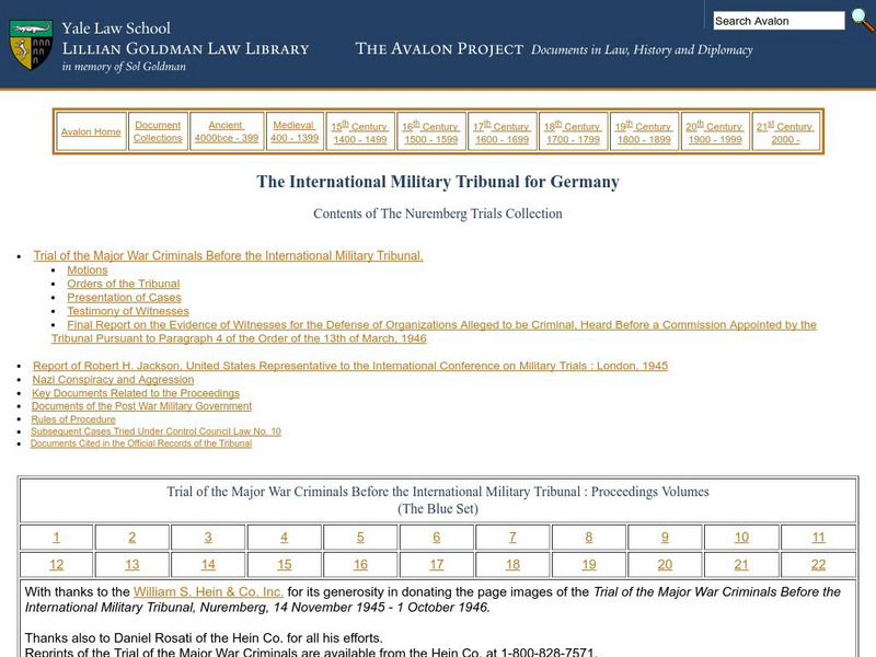 Avalon Project: International Military Tribunal for Germany: Nuremburg Trials Website Avalon Project: International Military Tribunal for Germany: Nuremburg Trials Website