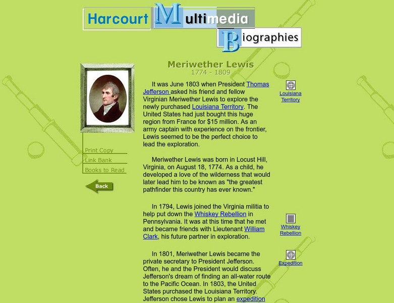 Harcourt: Biographies: Meriwether Lewis 1774 1809 Website Harcourt: Biographies: Meriwether Lewis 1774 1809 Website