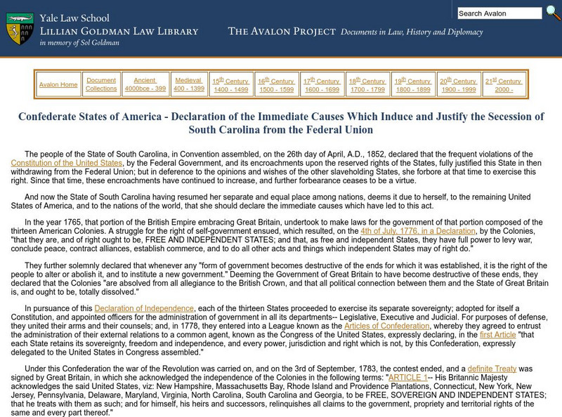 Avalon Project: Declaration of the Secession of South Carolina Primary Avalon Project: Declaration of the Secession of South Carolina Primary