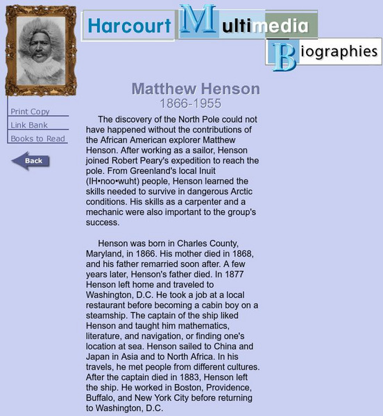 Harcourt: Biographies: Matthew Henson 1866 1955 Website Harcourt: Biographies: Matthew Henson 1866 1955 Website