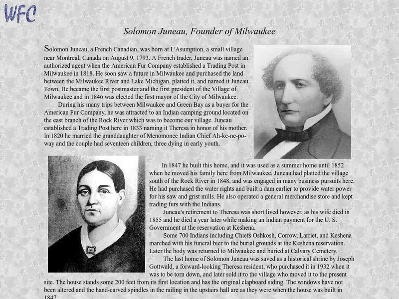 University of Wisconsin: Solomon Juneau, Founder of Milwaukee Handout University of Wisconsin: Solomon Juneau, Founder of Milwaukee Handout