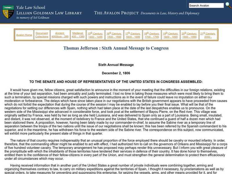 Jefferson: 6th Annual Message to Congress eBook Jefferson: 6th Annual Message to Congress eBook