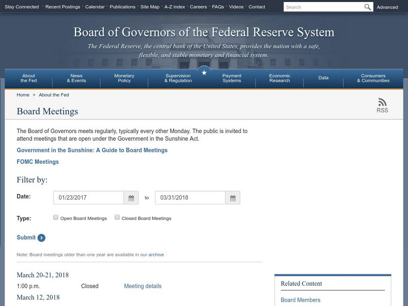 Federal Reserve Board: Board Meetings Website Federal Reserve Board: Board Meetings Website