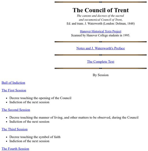 Hanover College: The Council of Trent Primary Hanover College: The Council of Trent Primary