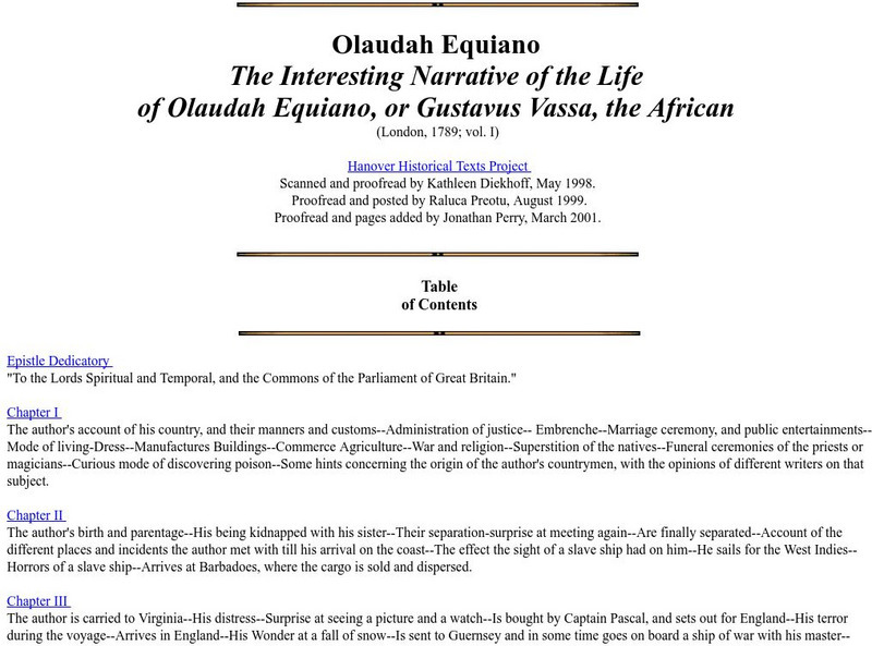 Hanover College: Slave Narrative of Olaudah Equiano Vol. 1 Primary Hanover College: Slave Narrative of Olaudah Equiano Vol. 1 Primary