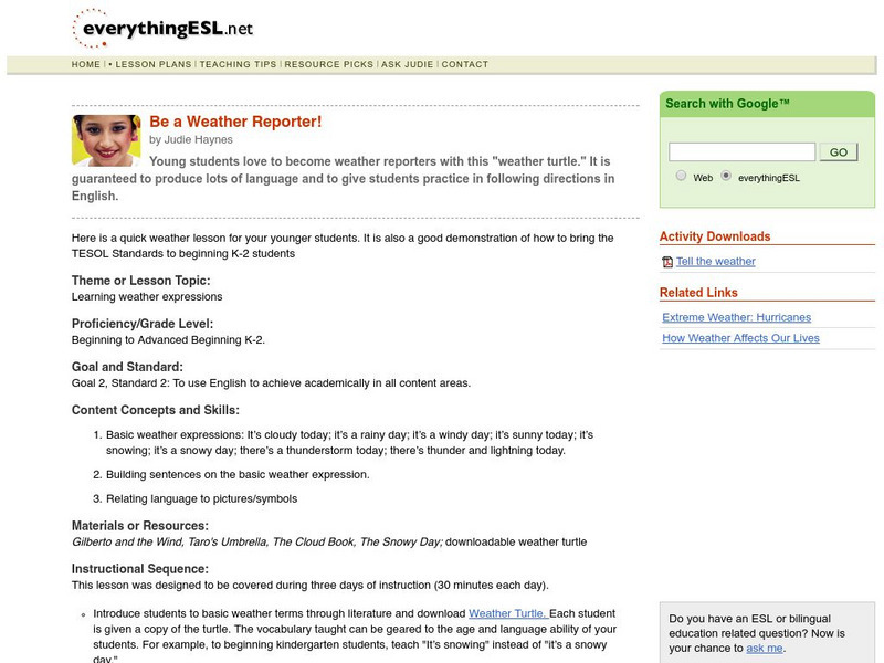 Be a Weather Reporter! Lesson Plan Be a Weather Reporter! Lesson Plan