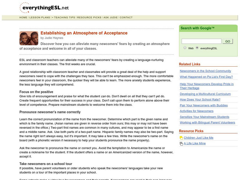 Everything Esl: Creating an Atmosphere of Acceptance Article Everything Esl: Creating an Atmosphere of Acceptance Article