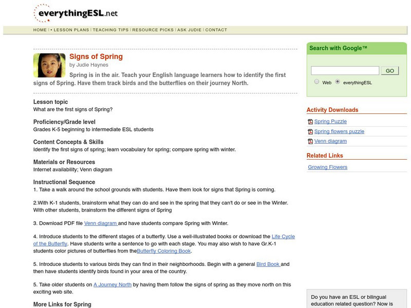 Everything Esl: Signs of Spring Lesson Plan Everything Esl: Signs of Spring Lesson Plan