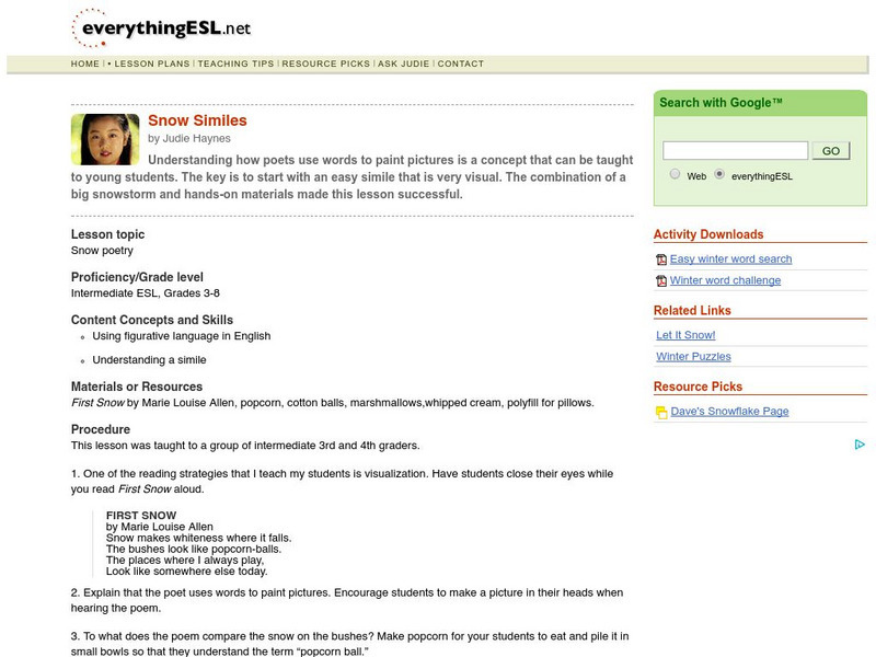 Everything Esl: Snow Similes Lesson Plan Everything Esl: Snow Similes Lesson Plan