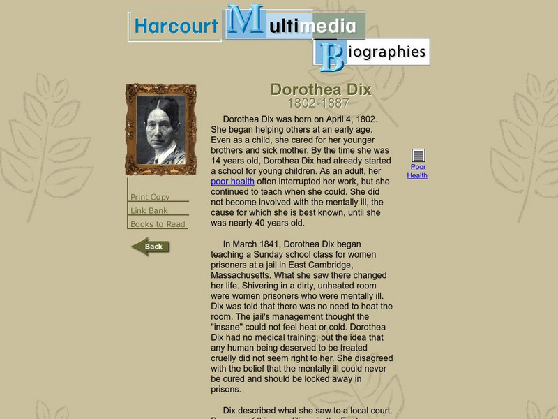 Harcourt: Biographies: Dorothea Dix 1802 1887 Handout Harcourt: Biographies: Dorothea Dix 1802 1887 Handout