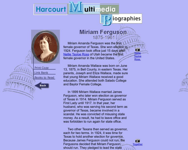 Harcourt: Biographies: Miriam Ferguson 1875 1961 Website Harcourt: Biographies: Miriam Ferguson 1875 1961 Website