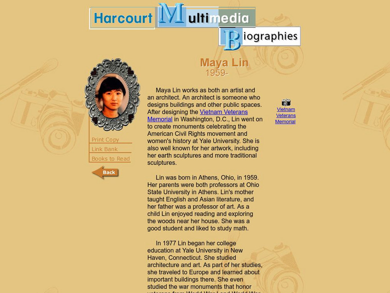 Harcourt: Biographies: Maya Lin 1959 Website Harcourt: Biographies: Maya Lin 1959 Website