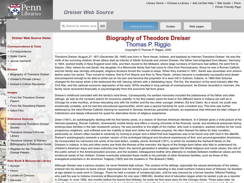 Dreiser Web Source: Biography of Theodore Dreiser Unit Plan Dreiser Web Source: Biography of Theodore Dreiser Unit Plan