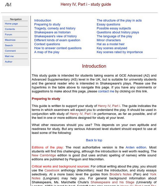Moore's Teacher Resources: Henry Iv, Part 1 Website Moore's Teacher Resources: Henry Iv, Part 1 Website