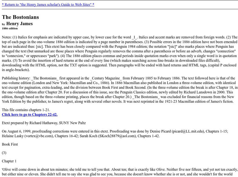 The Bostonians by Henry James, Etext eBook