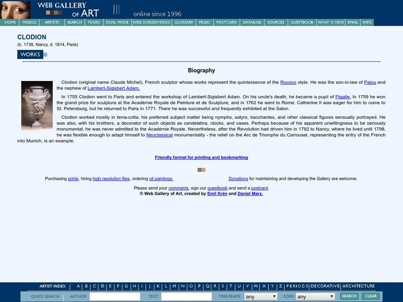 Web Gallery of Art: Biography of Clodion Handout