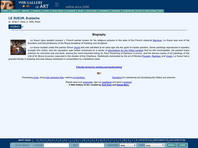 Web Gallery of Art: Eustache Le Sueur Activity Web Gallery of Art: Eustache Le Sueur Activity