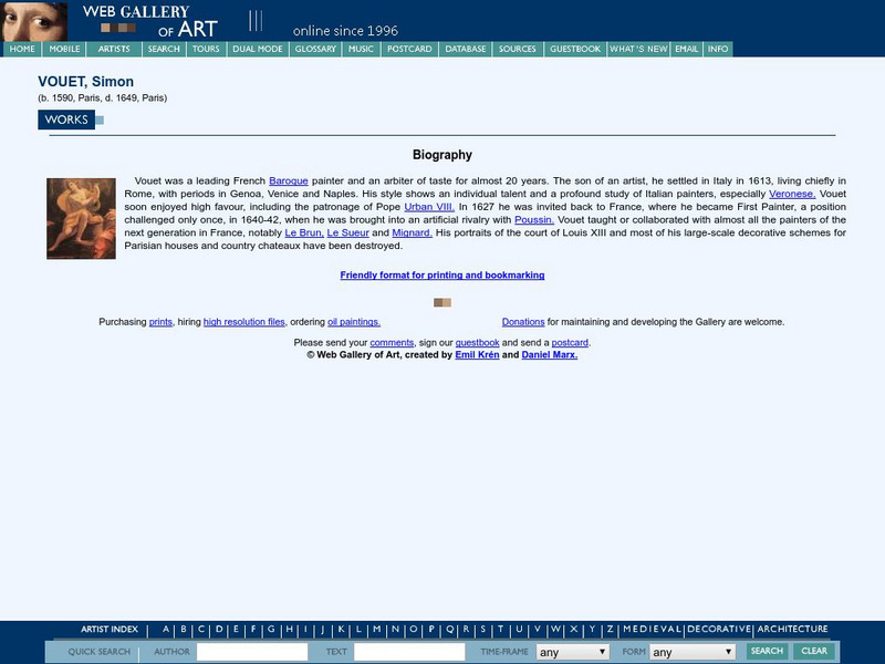 Web Gallery of Art: Simon Vouet Activity