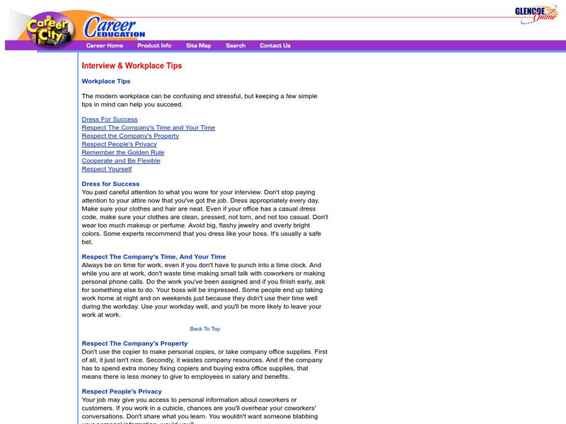 Glencoe: Workplace Tips Website Glencoe: Workplace Tips Website