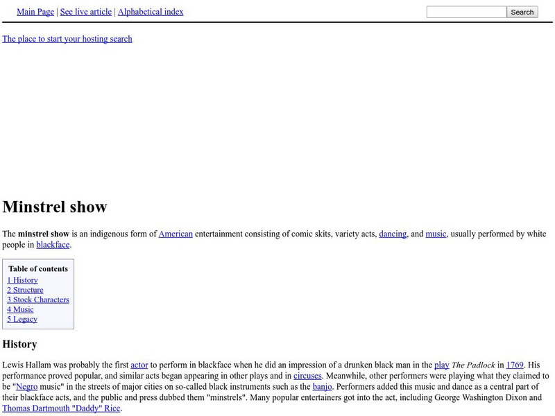 Fact Index: Minstrel Show Article