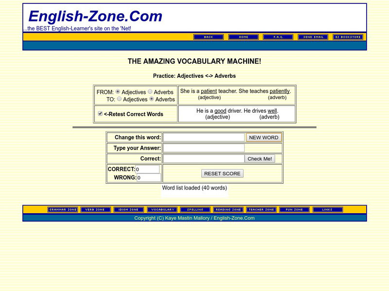 English Zone: The Amazing Vocabulary Machine!: Adjectives and Adverbs Unknown Type English Zone: The Amazing Vocabulary Machine!: Adjectives and Adverbs Unknown Type