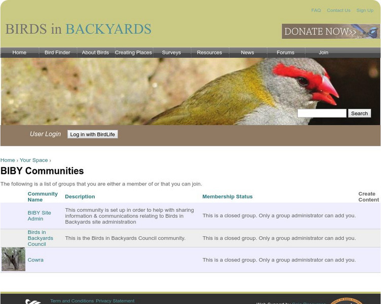 Birds in Backyards: Communities Website Birds in Backyards: Communities Website